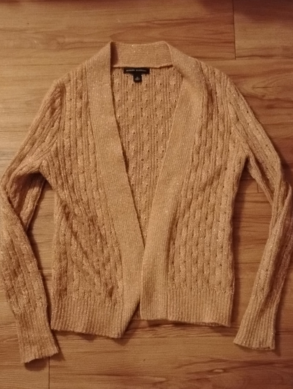 Banana Republic Gold Shimmer Cable Open Cardigan